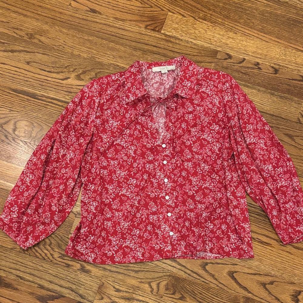LOFT Red Floral Blouse
